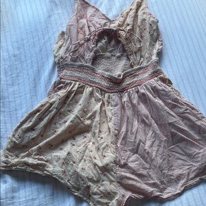 Floral/Striped Pink Strappy Women's Romper with Front Cut-Out